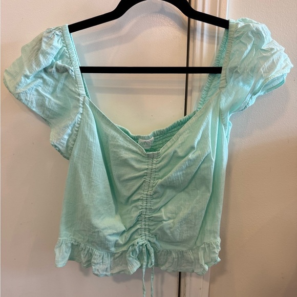 NWOT Abound Cinch Front Gauzy Top Blue Green Size Large - Picture 2 of 6